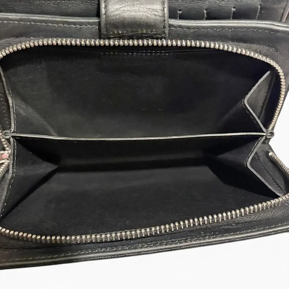 Chanel Black Lambskin Long Bifold Wallet Silver CC Snap Flap Zip Coin Pocket